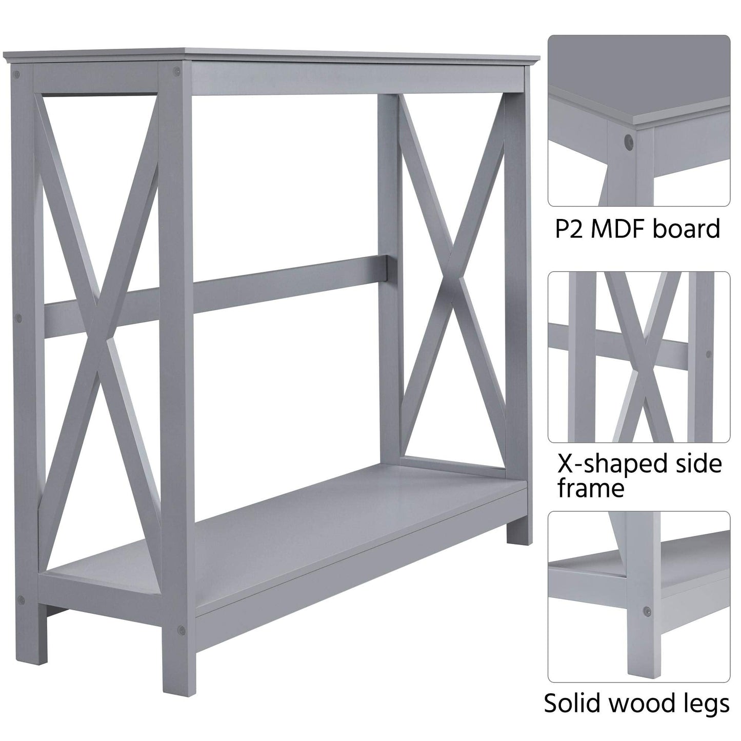 Yaheetech Console Table for Entryway, 2 Tier Narrow Sofa Table Bookshelf Accent Tables w/Storage Shelf, Living Room Entry Hall Foyer Tables Furniture, Grey
