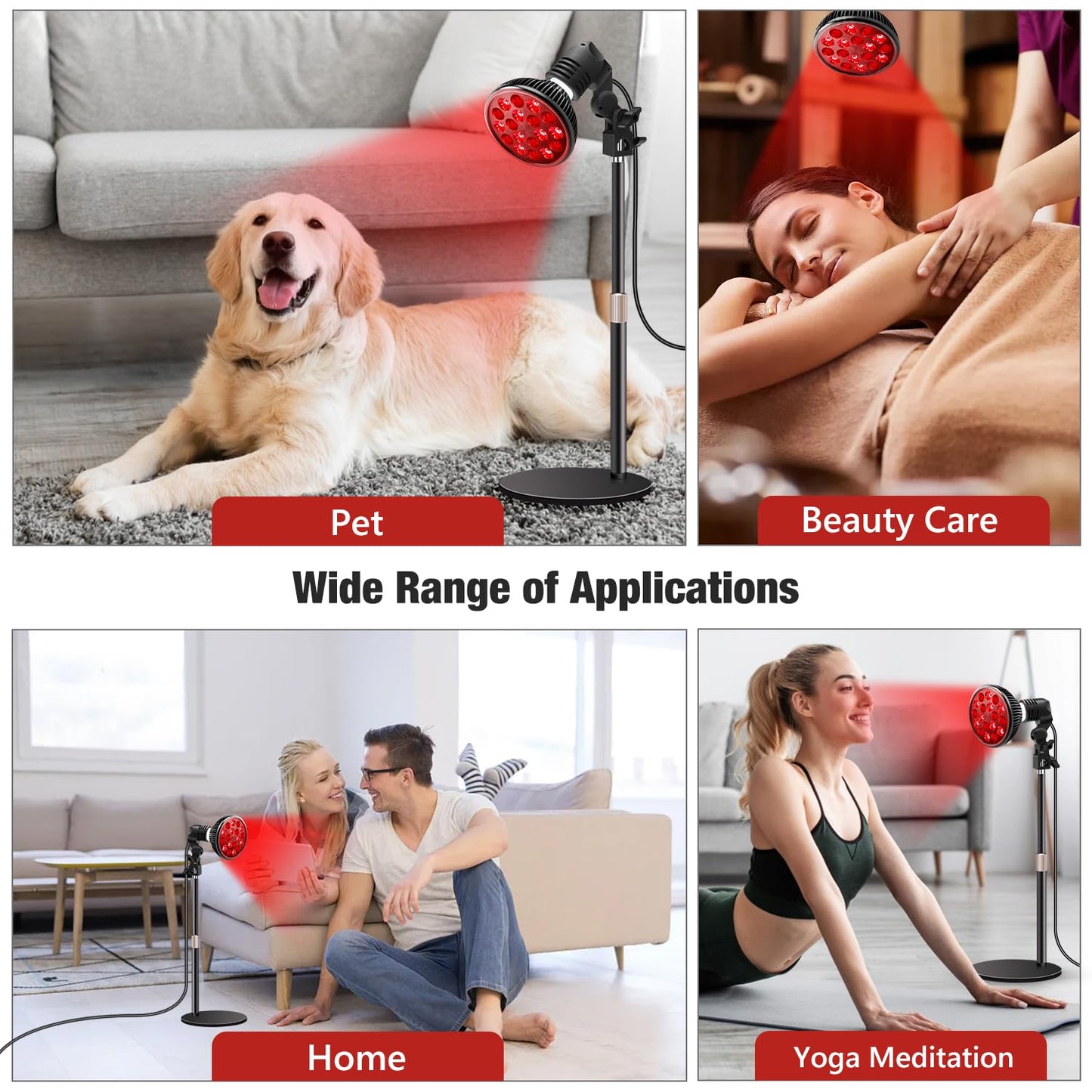 Aumtrly Red Light Therapy Lamp with 16.5 inch Adjustable Stand, 660nm Red Light and 850nm Near Infrared Light Combo for Face and Body Use