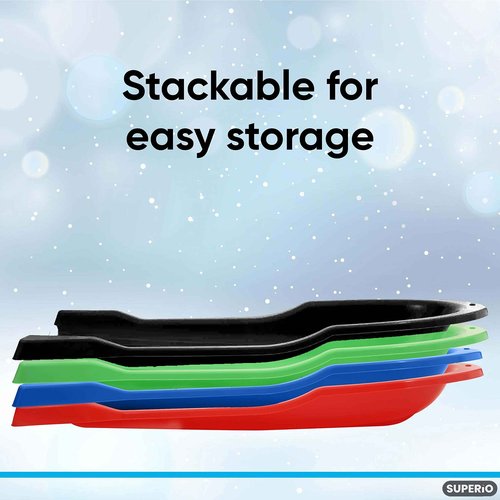 Superio Toboggan Snow Sled- 46” Plastic Open Back Sled for Kids and Adults- Heavy Duty Sled with Hole for Pull Ropes (Ropes Excluded) for Downhill Sledding, Winter Outdoor Sports, (Red, Green, Black)