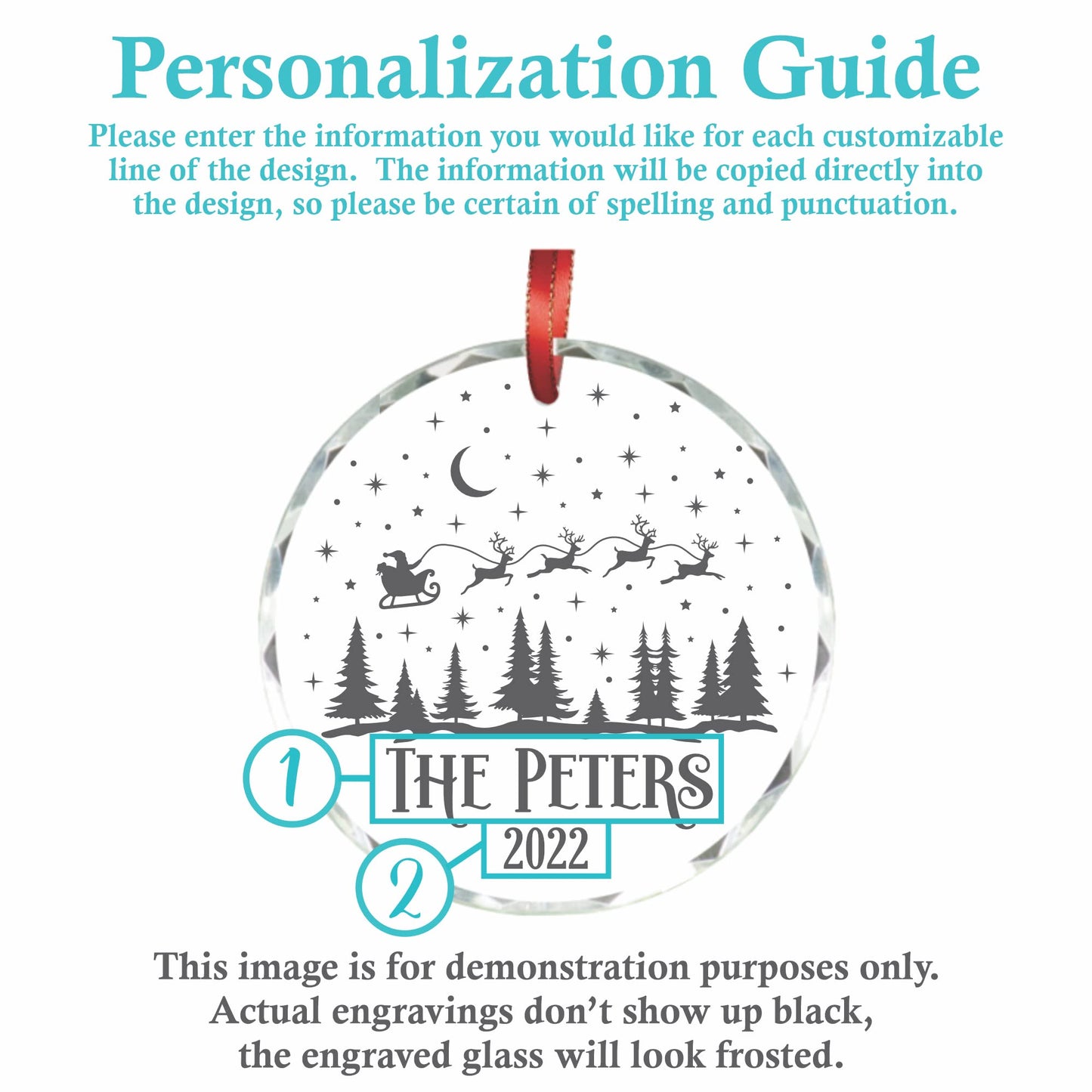 Blue Ridge Mountain Gifts Personalized Christmas Ornaments - Crystal Glass Christmas Decor with Holiday Design - Custom Laser Engraved Holiday Ornament Decoration for Home with Box Included