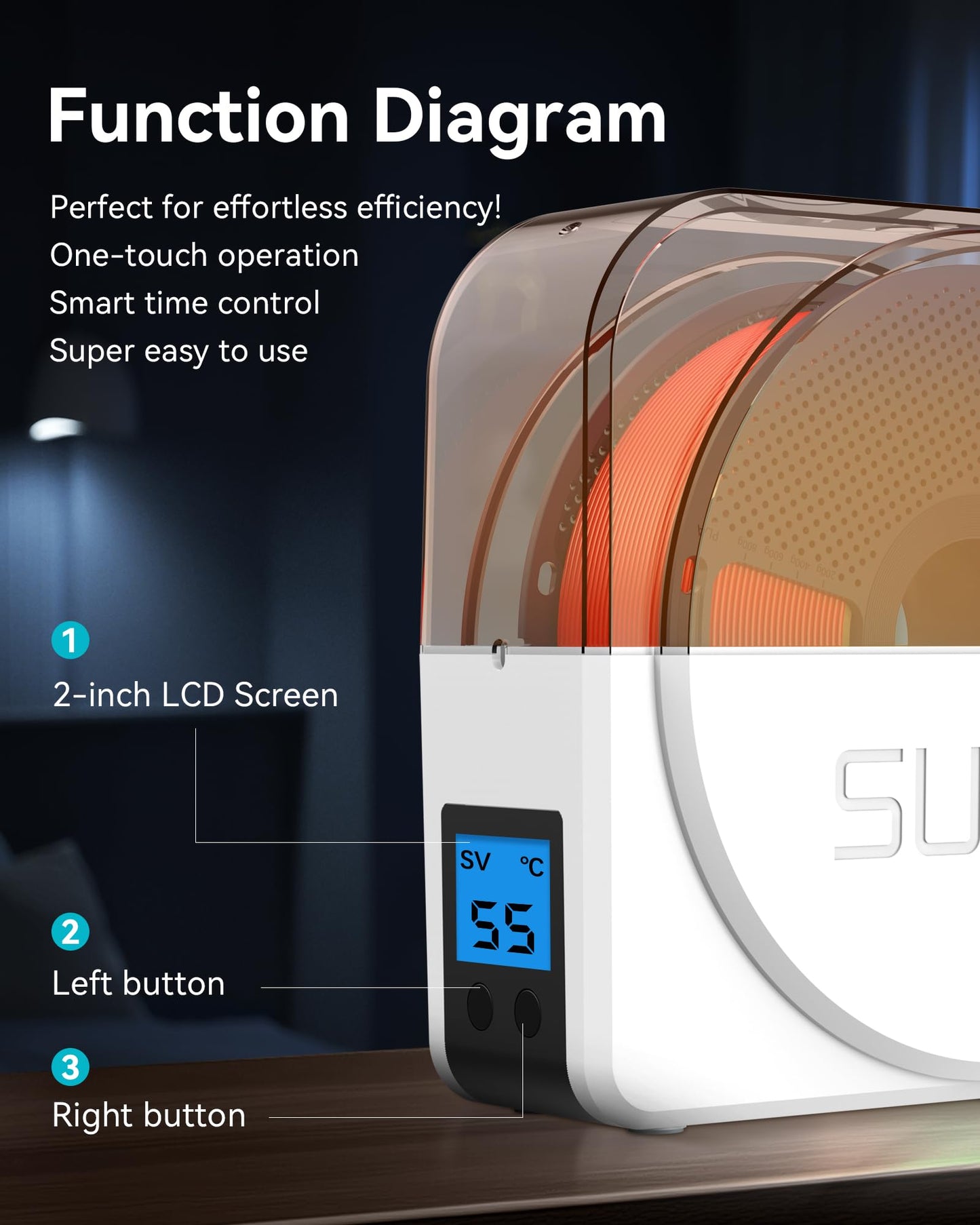 SUNLU Official Filament Dryer S1 Plus, Built-in Circulation Fan, 3D Printer Filament Drying Box and Storage Box fo PLA PETG ABS Filament 1.75 2.85 3.00mm, S1 Plus White