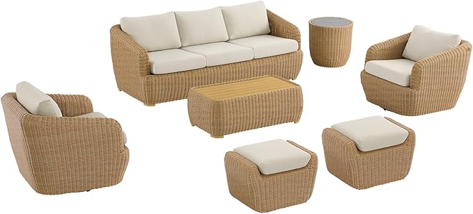 CHITA 7 Pieces Patio Wicker Furniture Set, Outdoor Rattan Bistro Set with Removable Thickened Cushions, Fully Assembled