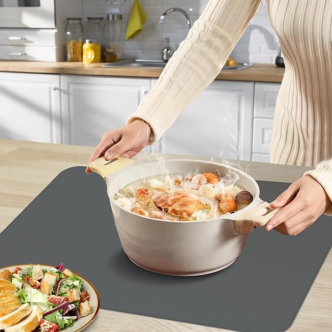Silicone Mat for Kitchen Counter, Silicone Mat Trimable to Size (Dark Gray, 23.6×15.7inch-2PCS), BPA-Free Silicone Placemat, Heat-Resistant NonSlip Table Mat for Air Fryer, Countertop Protector Mat