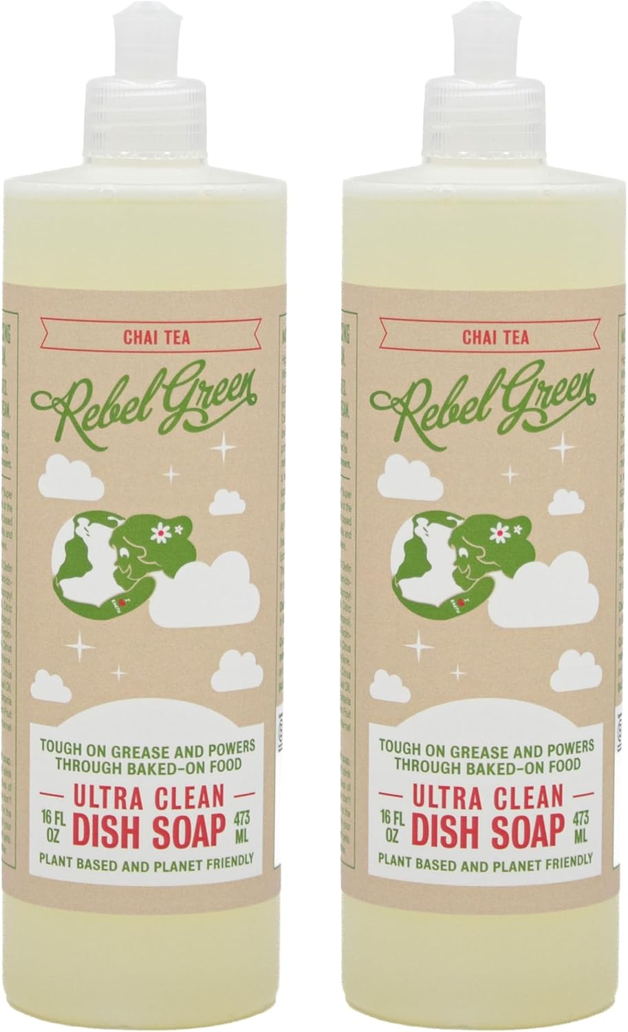 Rebel Green Super Deluxe Dish Soap - Natural Dishwashing Soap - Liquid Dish Detergent - Sustainable Dish Liquid Scented with Chai Tea - (16 oz Bottles, 2 Pack)