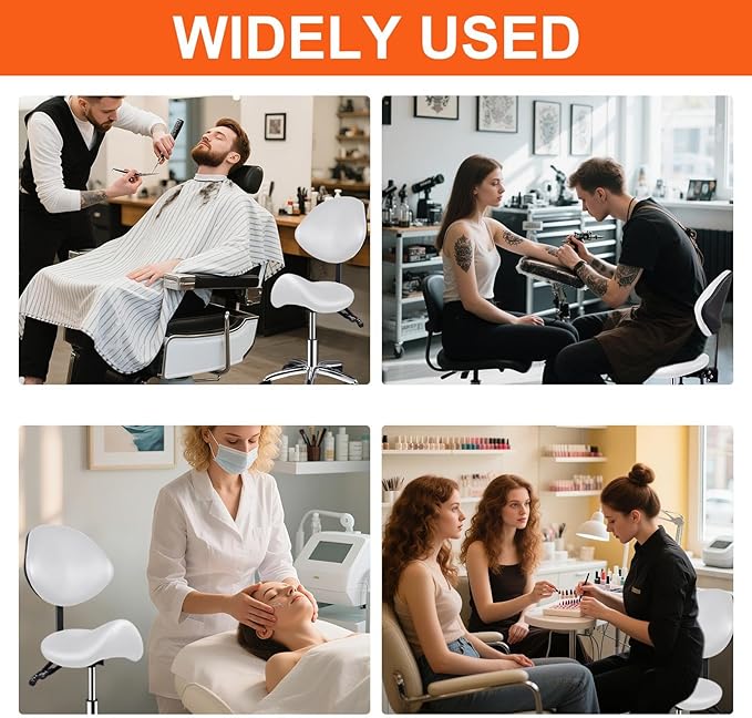 Saddle Stool with Back Support, 400lbs Adjustable Salon with Wheels, Heavy Duty Rolling Ergonomic Rolling Esthetician Seat for Home Office Salon Shop Dentist Clinic, for People 5 ft to5.8 ft Tall