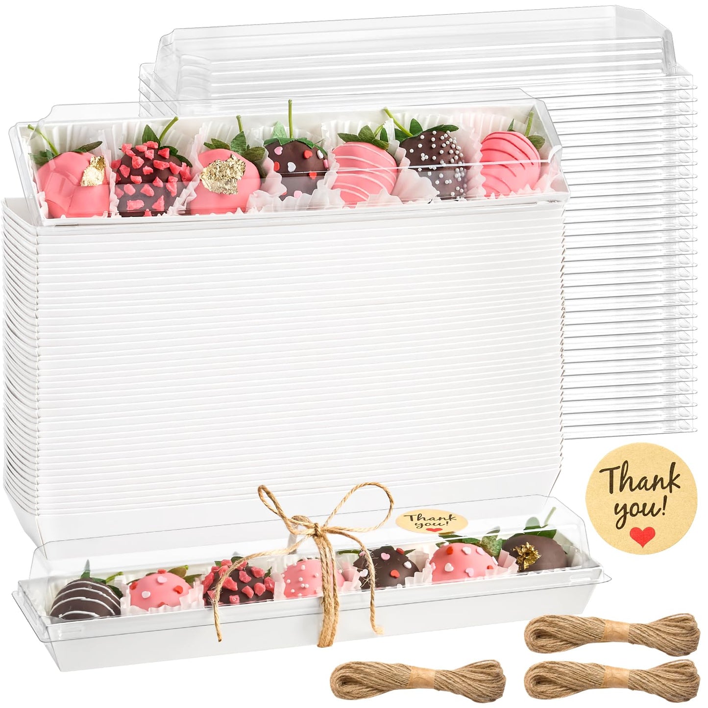 Kucoele 50 Pack Strawberry Boxes with Clear Lids, Disposable Macaron Boxes To Go Dessert Containers for Packaging Chocolate Covered Strawberries, Cookies, Cocoa Bombs, Truffles
