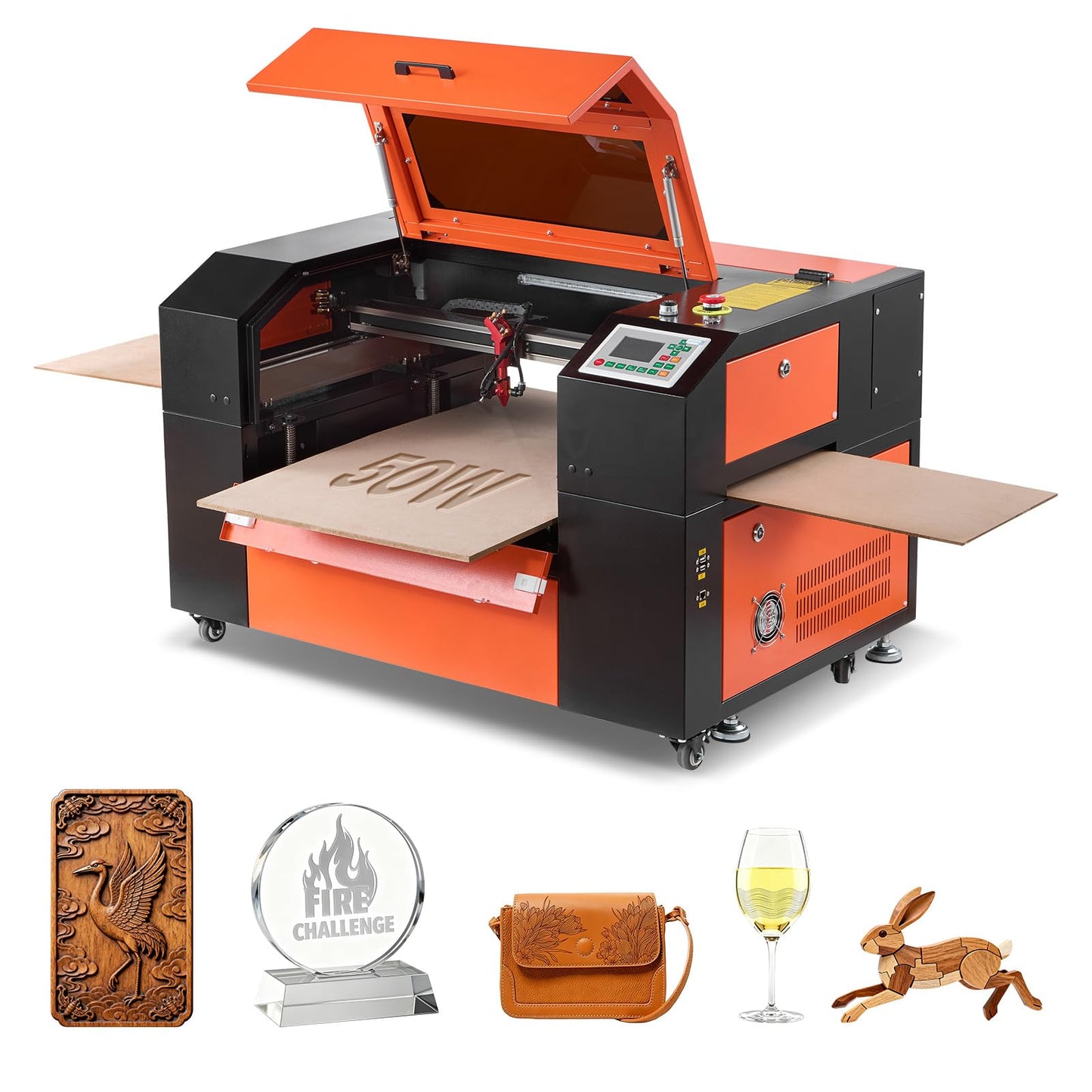 VEVOR 50W CO2 Laser Engraver, 20 x 12 in, CO2 Laser Engraver Cutter Machine with 4 Way Pass Air Assist, Engraving Cutting Machine, Compatible with LightBurn CorelDRAW RDWorks, for Wood Acrylic Glass