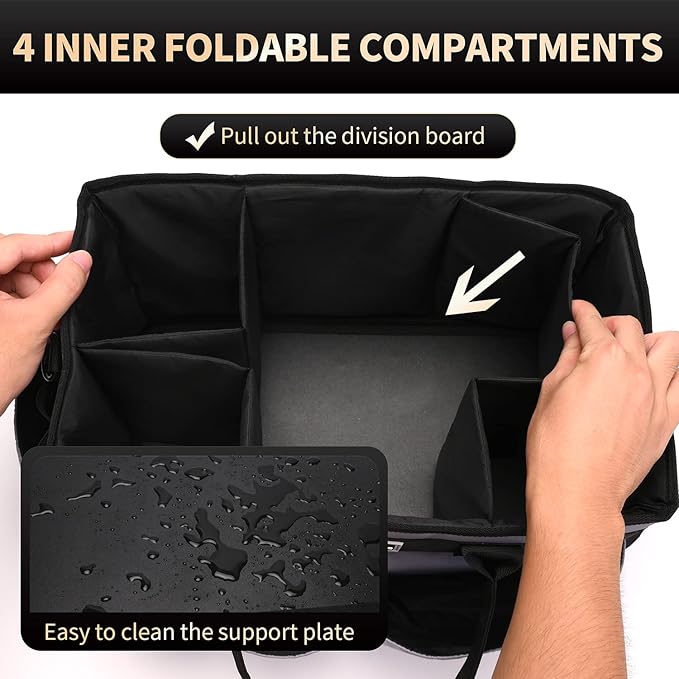 Large Cleaning Caddy Organizer with Handle, Sponge Shoulder Strap Cleaning Supplies Organizer with Foldable Dividers Zipper Pocket for Cleaners Housekeepers