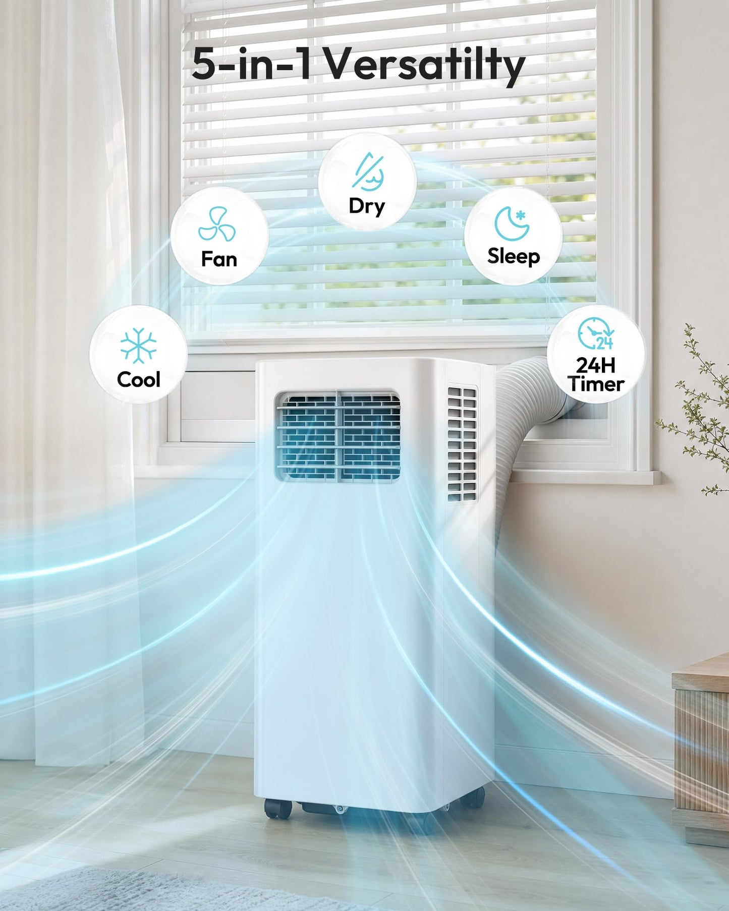 EUHOMY Portable Air Conditioners 12,000 BTU, Smart 3-in-1 AC Unit Cools Rooms Up to 550 Sq.Ft, Built-in Cool, Dehumidifier, Fan, Quiet 50 dB, Includes Remote/WiFi App, Window Kit for Bedroom Comfort