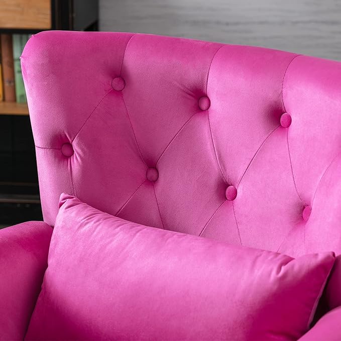chairus Mid-Century Modern Accent Chairs Set of 2, Comfy Tufted Single Sofa Chair Wingback Armchair with Pillow for Club, Living Room, Bedroom - Velvet, Rose