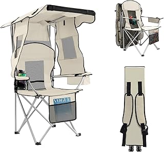 ptlsy Folding Camping Chair with Canopy, Beach Chair with Canopy Shade with Cup Holders, Cooler Bag for Camping, Fishing, ...