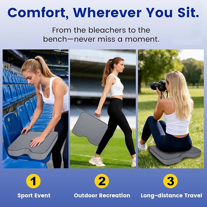 FirstGift 1-Pack 3.15" Stadium Seat Cushions - Portable Water-Resistant Bleacher Pads with Decorative Trim, Lightweight & Comfortable for Sports, Games, and Outdoor Events