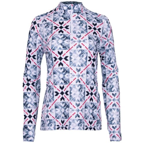 Hot Chillys Women's Micro-Elite Chamois Printed Zip-T | Midweight Body Fit Stretching Warming Thermal Long Sleeve Base Layer, Fiesta Nordic, Large
