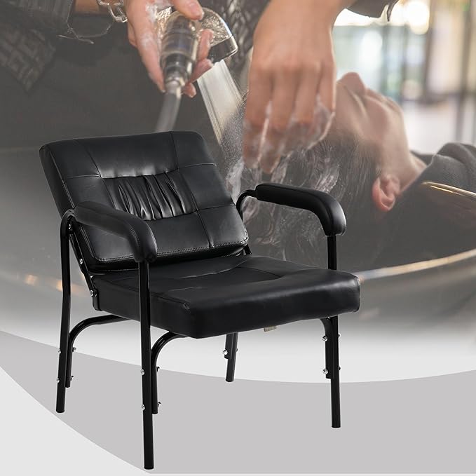Salon Reclinng Shampoo Chair, Auto Reclining Shampoo Chair for Salon with Heavy Duty Metal Frame can Sit or Lie Down for Spa Beauty Equipment, Black
