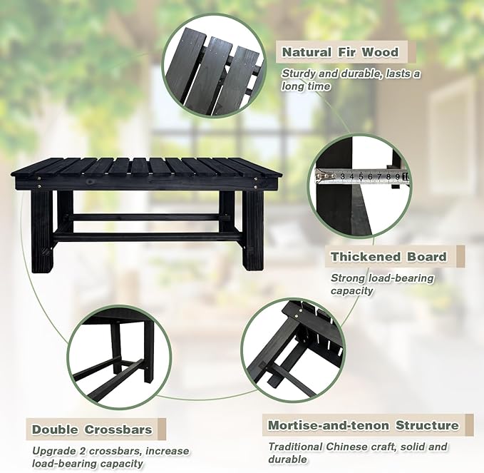 LSPYYDS Outdoor Garden Bench, 2-Person Wood Patio Bench Weatherproof Outdoor Backless Bench, Anti-Corrosion and Anti-Rust Garden Benches for Garden Lawn Porch Park Backyard (Black,35.5''/90cm)