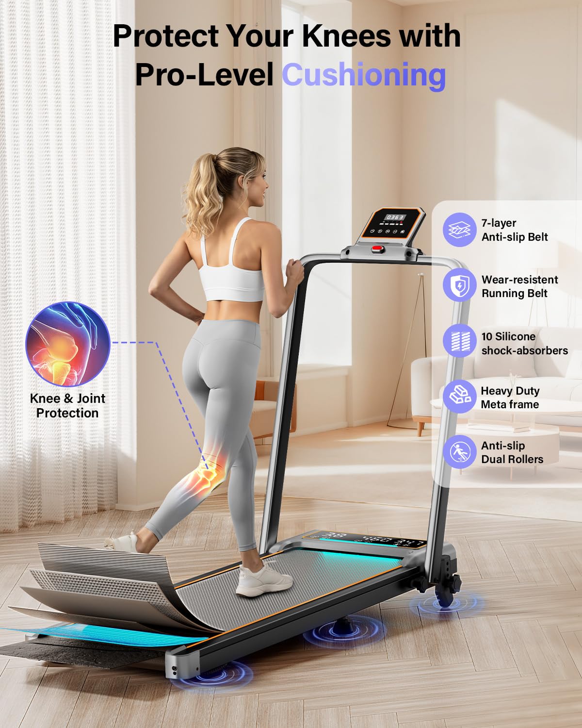 Walking Pad Treadmill with 15% Incline & Dual LED Display, 4 in 1 Walking Pad with Handle Bar, 3.5HP Foldable Under Desk Treadmill, Portable Treadmills for Home 350LBS, 4 Adjustable Incline, RGB Light