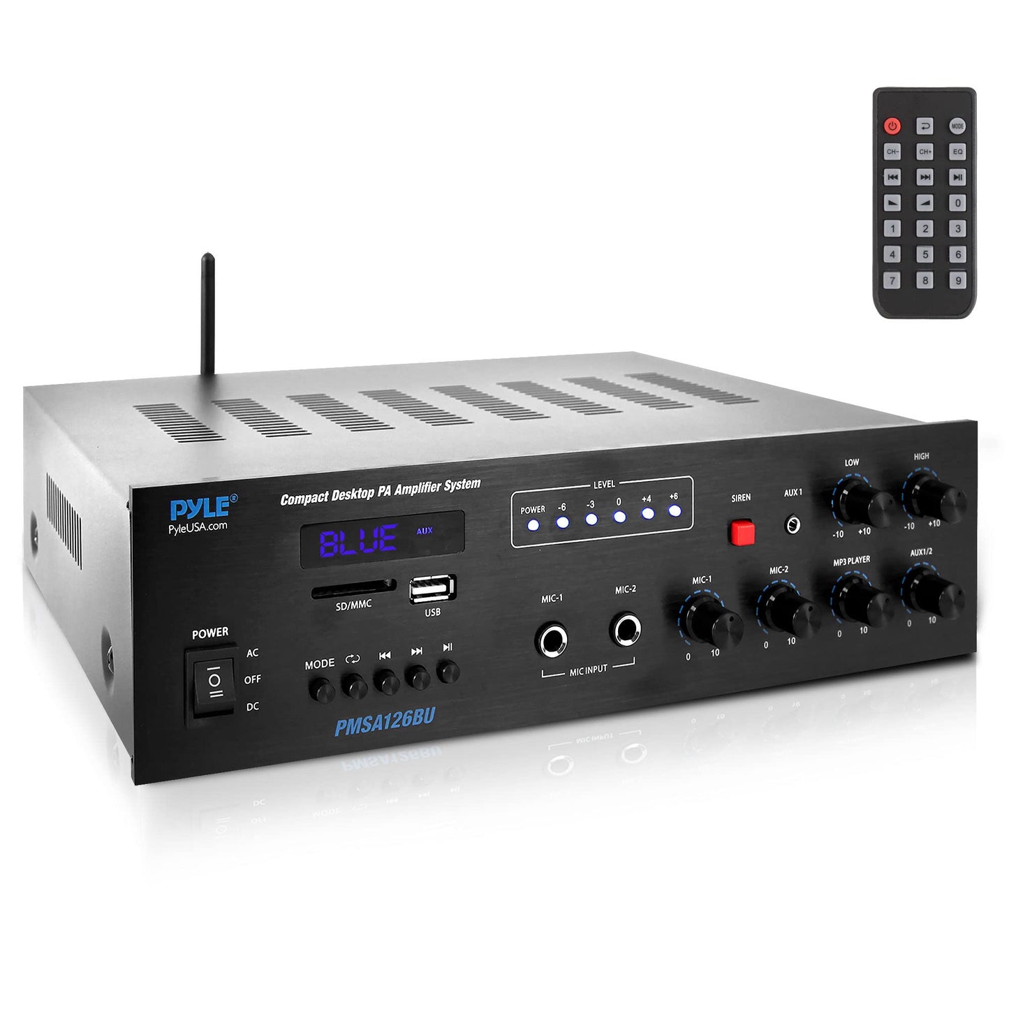 Pyle Wireless Bluetooth Public Address Amplifier - 500W Compact Mini Digital Home Power Audio Sound Pa Receiver System W/ 70V 10