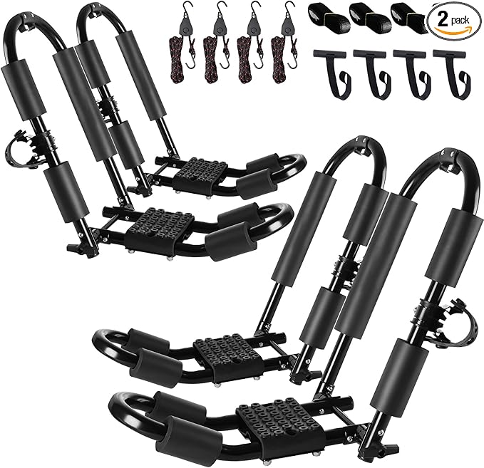 FORWODE Premium Kayak Roof Rack, 2 Pair J-Bar Roof Rack, Folding Adjustable Rack, Heavy Duty Kayak Roof Carrier 2 Kayak, C...
