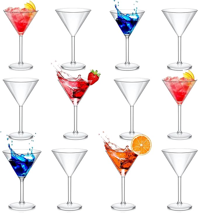 Perthlin 12 Pack Plastic Martini Glasses Bulk 10 oz Large Reusable Clear Cocktail Glasses Unbreakable Acrylic Plastic Cup ...