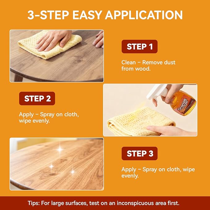2-in-1 Wood Cleaner Furniture Polish - 2Pack Natural Orange Oil Spray Protect Wood Surface Safely, Enhanced Furniture Restorer Finish Cabinets, Tables, Antique, Floor, 32oz Total