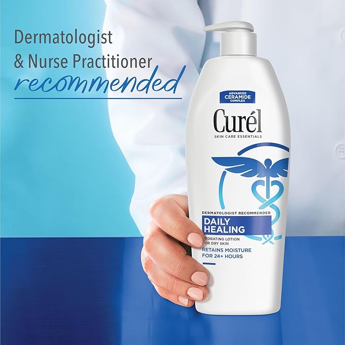 Curel Daily Healing Body Lotion for Dry Skin, Dermatologist Recommended Hydrating Body Lotion with Advanced Ceramides Complex, 20 Oz, Pack of 4