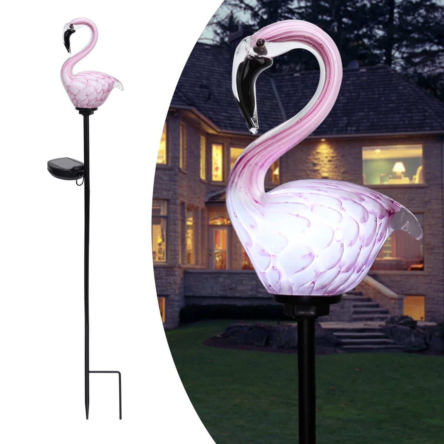 Afirst Solar Outdoor Lights Decorative - Solar Garden Stake Lights Flamingo Handblown Glass Stake Garden Pathway Light Outdoor Waterproof Glass Stakes for Pathway Yard Lawn Decoration