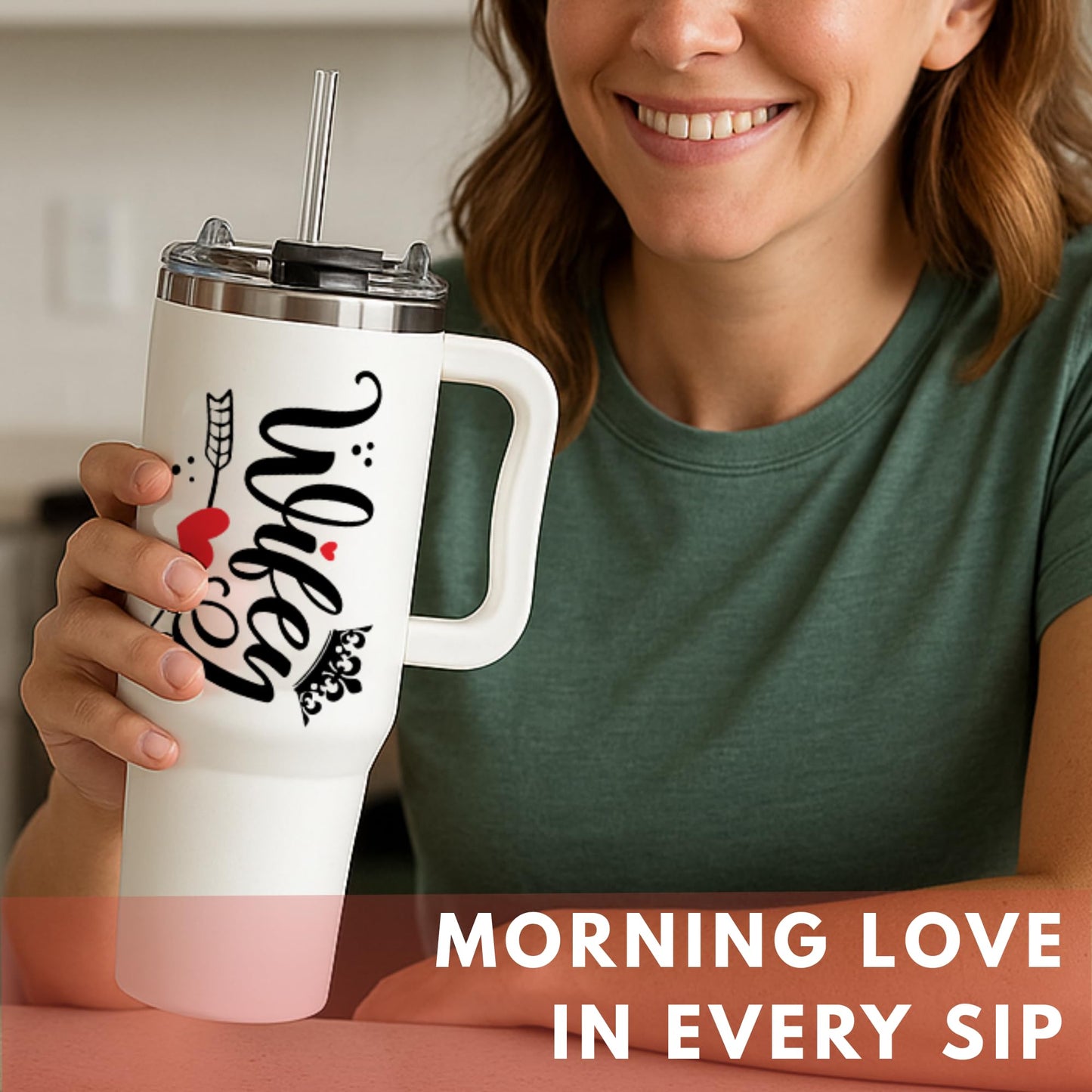 Vivulla68 Gifts for Wife from Husband - Wife Tumbler 40Oz, Wifey Gifts on Birthday & Anniversary, Present Ideas for Wifey Her, Cool Wedding Coffee Cup with Straw and Handle, Drinking Mug for Women