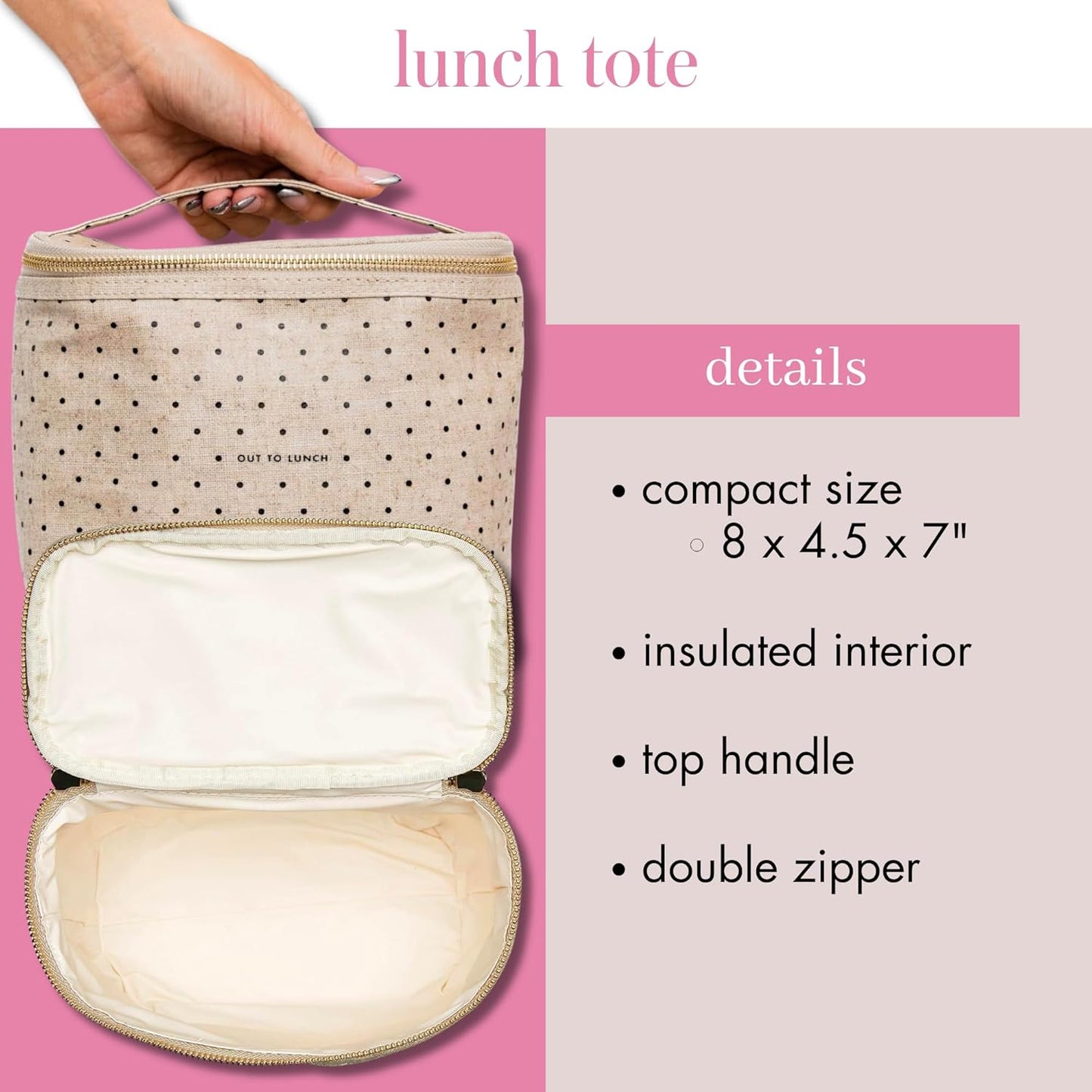 Kate Spade New York Insulated Lunch Tote, Cute Lunch Bag for Women, Compact 8 x 4.5 x 7.23" Size, Deco Dots (Out To Lunch)