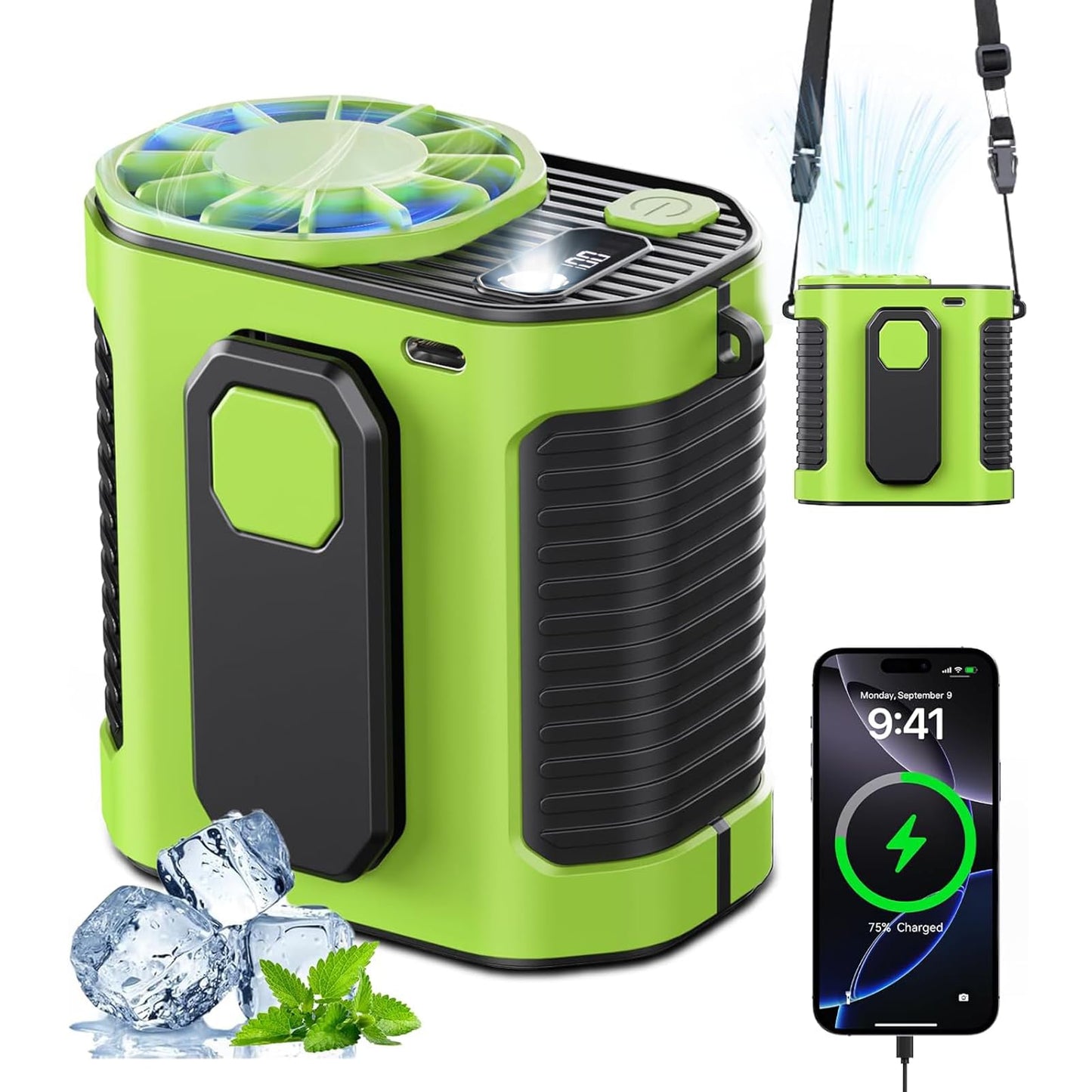 Portable Waist Fan, 10-Speed Rechargeable Body Fan With Led Light,Hands Free Wearable Belt Clip Waist Fans, 10000Mah Battery Coo