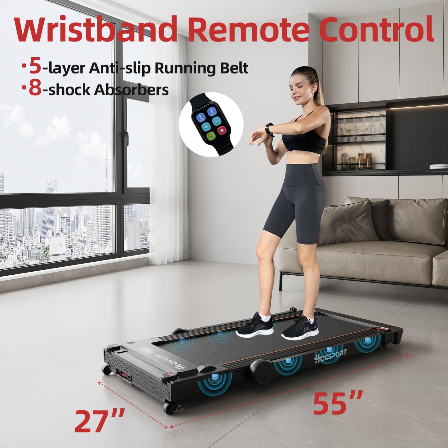 Hccsport Treadmill with Incline, 3 in 1 Under Desk Treadmill Walking Pad with Removable Desk Workstation 3.5HP Foldable Compact Walking Treadmills for Home Small Office with Wristband Remote Control