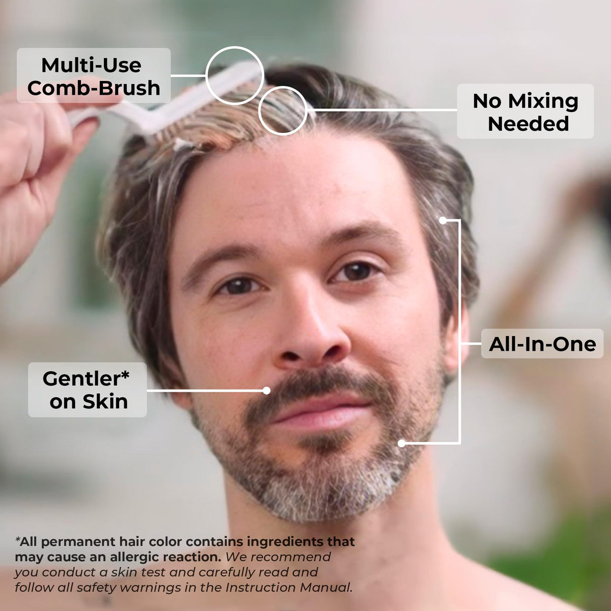 Simpler Partial Coverage Men's Hair Color Color Box - Permanent Beard and Mustache Dye - Ammonia-Free Beard Hair Dye - Fast Gray