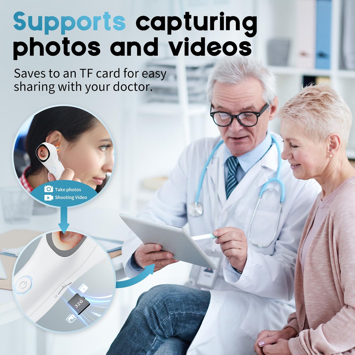 Otoscope Ear Camera with 1.21” Screen, 1080P Ear Scope with 4 LED Lights, Otoscope Camera for Adults Kids and Pets, Support Photo & Video, Type-C Charging with Computers, Baby Essentials, Home Medical