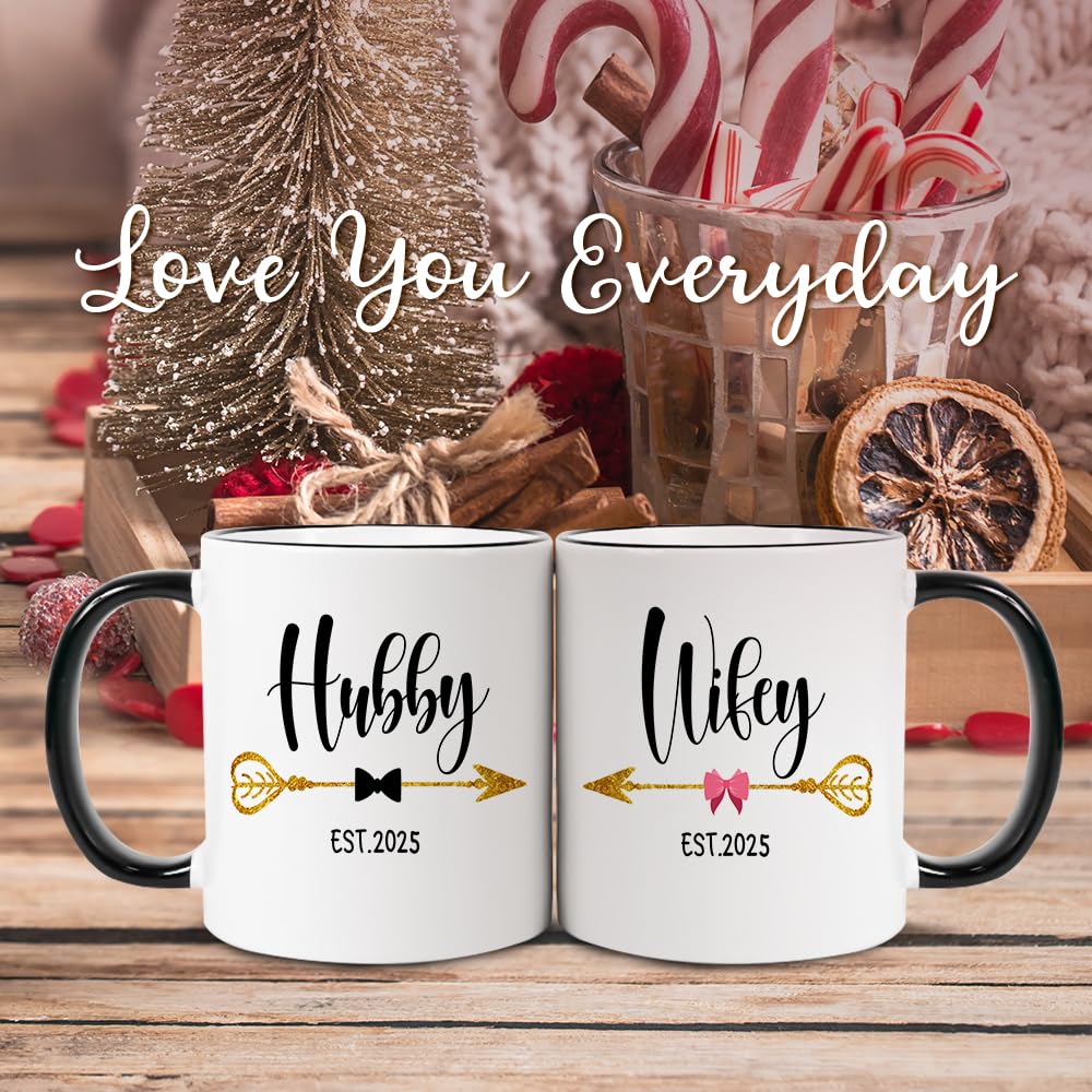 Fatbaby Hubby and Wifey Est 2025 Coffee Mug,Mr and Mrs Couple Mug, Newlywed Gifts for Couples,Unique Bridal Shower Wedding Gifts for Bride and Groom 11oz