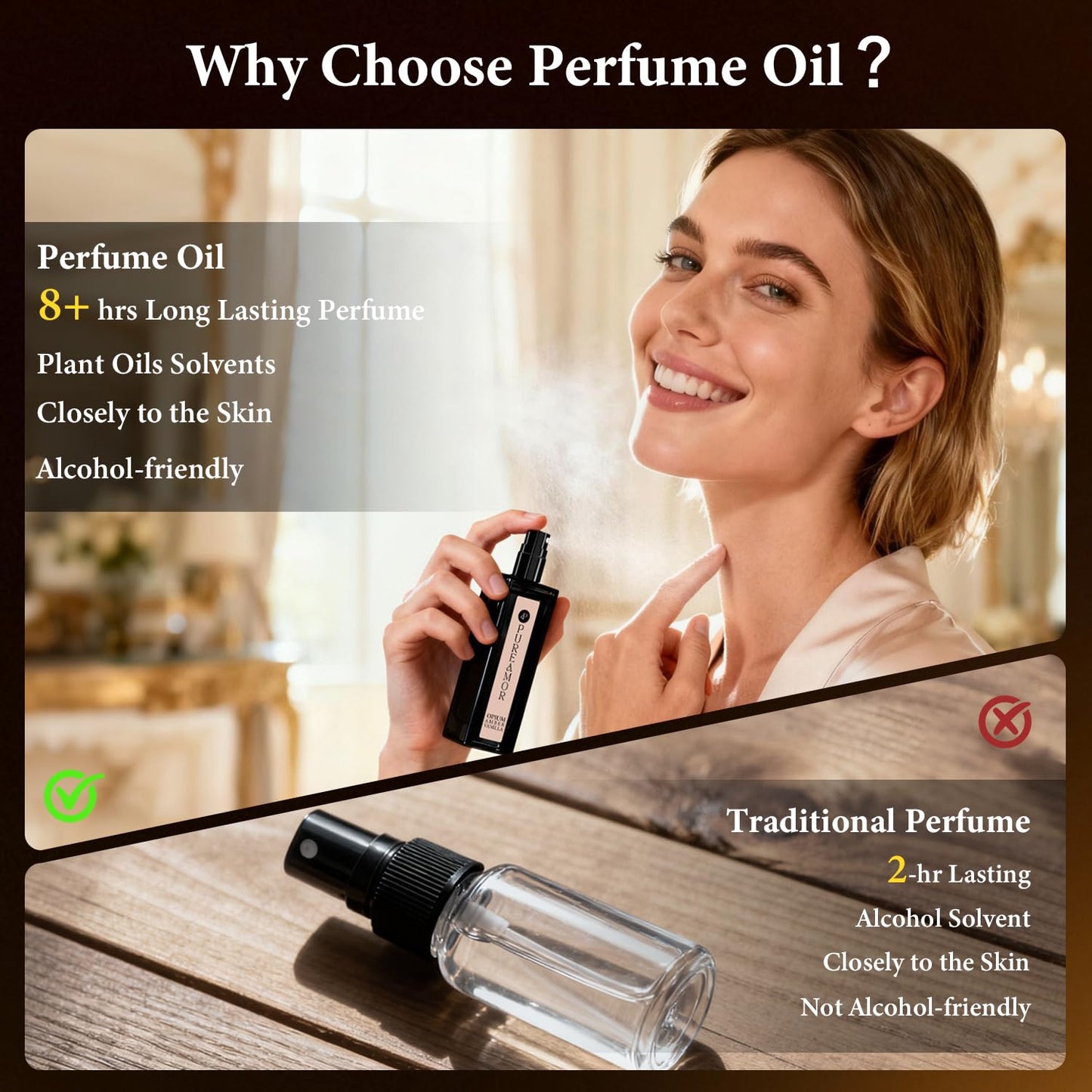 PUREAMOR Amber Vanilla Perfume for Women, Coffee Scented Fragrance with Warm Amber & Sweet Vanilla Notes, Long Lasting Extrait de Parfum, Advanced Fragrance Travel Size 0.7 oz Eau de Parfum Spray