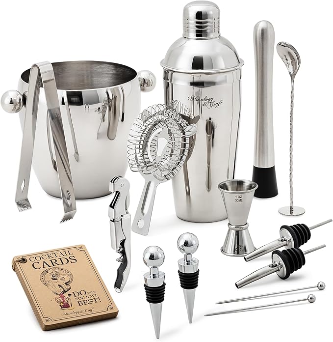 Mixology & Craft 16-Piece Cocktail Shaker Set - Bartender Kit & Home Bar Accessories, Stainless Steel Barware with Ice Buc...