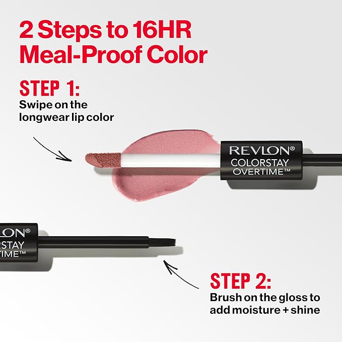 Revlon Liquid Lipstick with Clear Lip Gloss, ColorStay Overtime Lipcolor, Stocking Stuffer for Women, 510 Boundless Nude, 0.07 fl oz