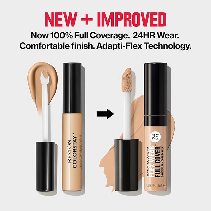 Revlon ColorStay Flex Wear, Full Cover Non-Creasing Concealer, Infused with Hyaluronic Acid & Vitamin E, Flexible Longwear, 015 Light, 0.34 Fl Oz