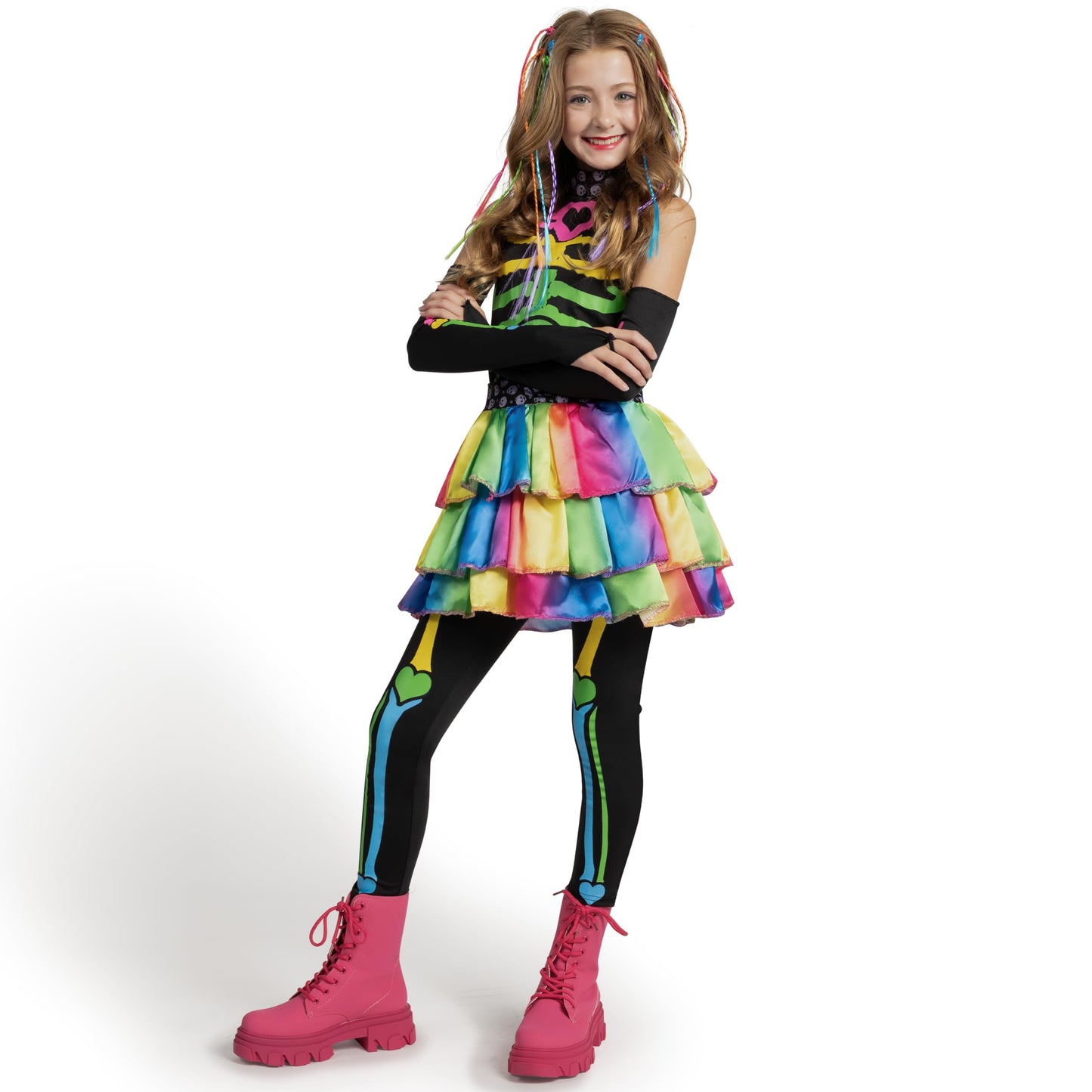 Spooktacular Creations Halloween Kids Skeleton Costume, Funky Punky Bone Colorful Skeleton Deluxe Costume, Halloween Set