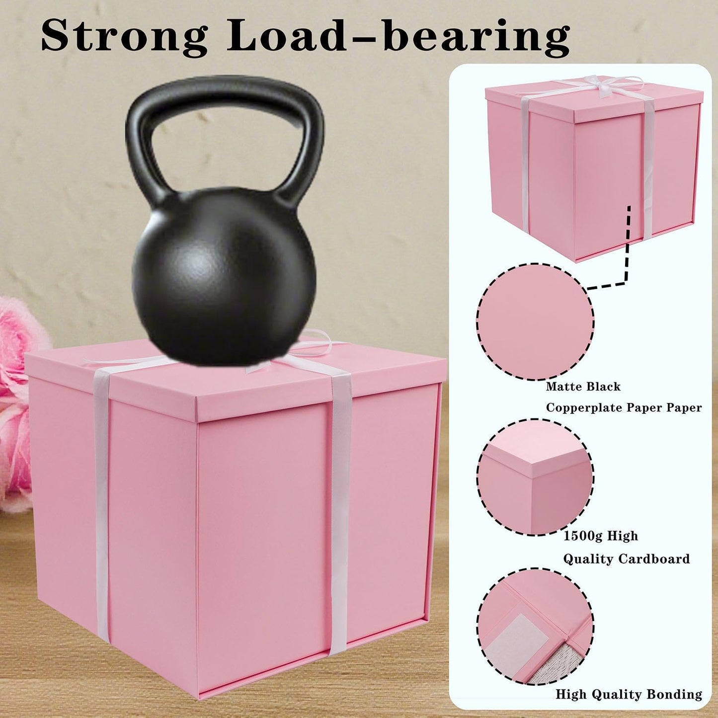 UoeRing Large Gift Box with Lid 12x12x11 Inch,Pink Gift Boxes for Presents Packaging for Birthdays,Valentine's Day,Mother's Day,Christmas with Ribbon Card Envelope Shredded Paper Fill (Matte Pink)