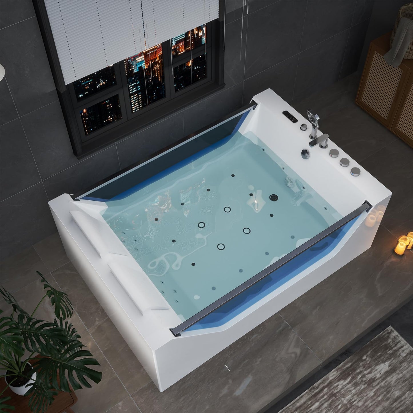 Empava PRO Series 71"x48" Whirlpool Tub | Heated Bubble Spa for 2 with Thermostatic Control & Chromotherapy | Acrylic Freestanding Soaking Bathtub, White (ETL Certified)