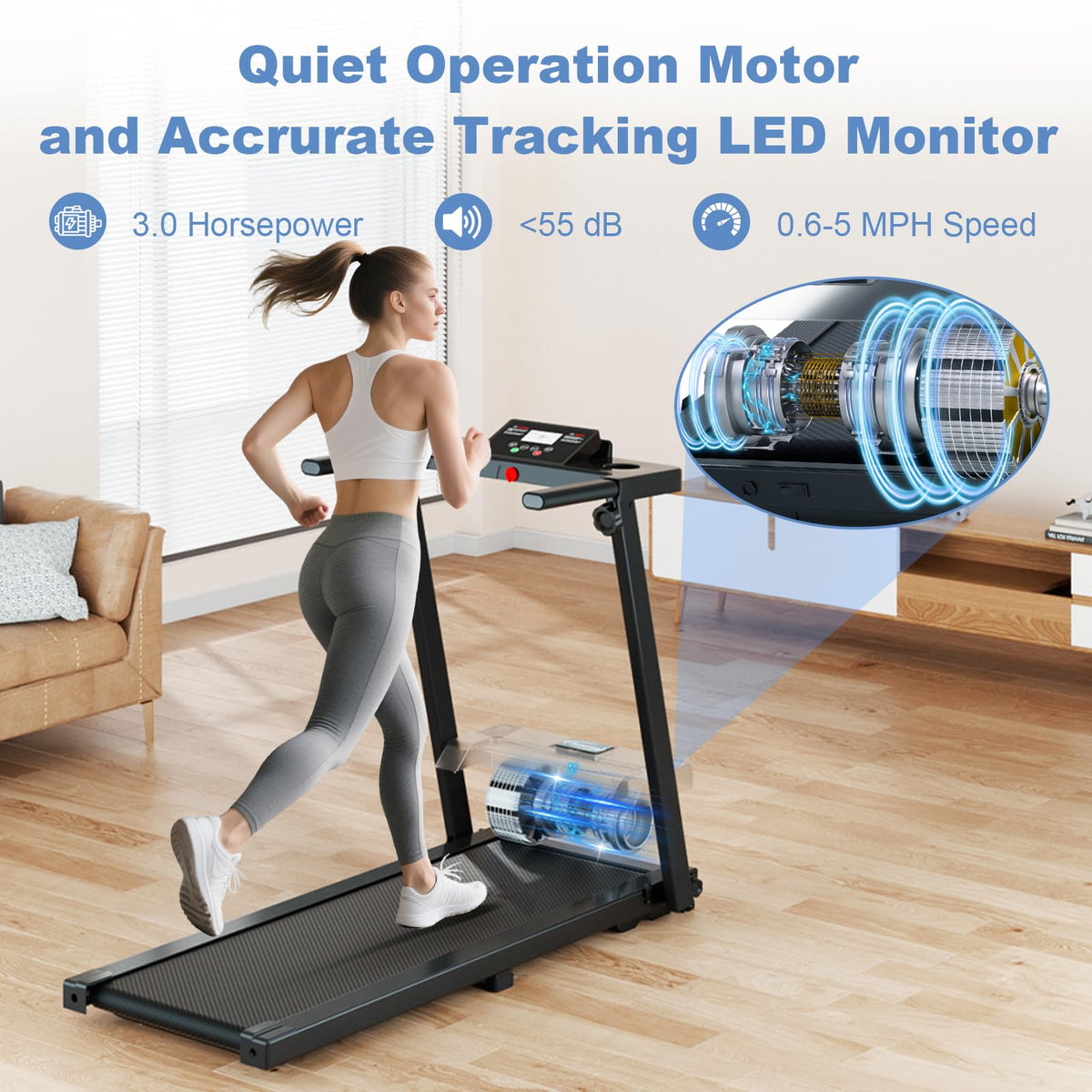 Juturna Treadmills for Home, Walking Pad with Handle Bar, Portable Foldable Treadmill, 3.0 HP Walking Pad with 300 LBS Capacity, Folding Treadmill with LED Display