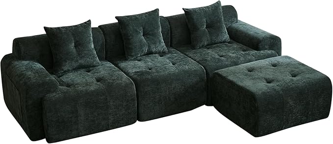 YAAREE 101.65” Modular Sectional Couch for Living Room, Modren L-Shape Cloud Sectional 3-Seater Sofa with Movable Ottoman, Woven Texture Upholstery Boneless Couch, No Assembly, Green