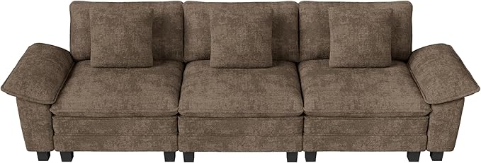 MIXPATIO 123" Cloud Modular Sectional Sofa, 3-Seater w/Deep Seat & Removable Arms, Plush Chenille for Living Room - Taupe