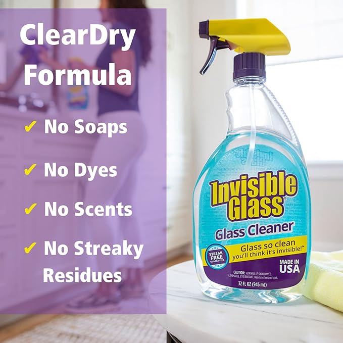 Invisible Glass 92194-4PK Premium Glass and Window Cleaner for Auto and Home Cleans Glass, Windows, Mirrors, and More, Streak-Free, Ammonia-Free, Tint-Safe, 32 Fl Oz (Pack of 4)
