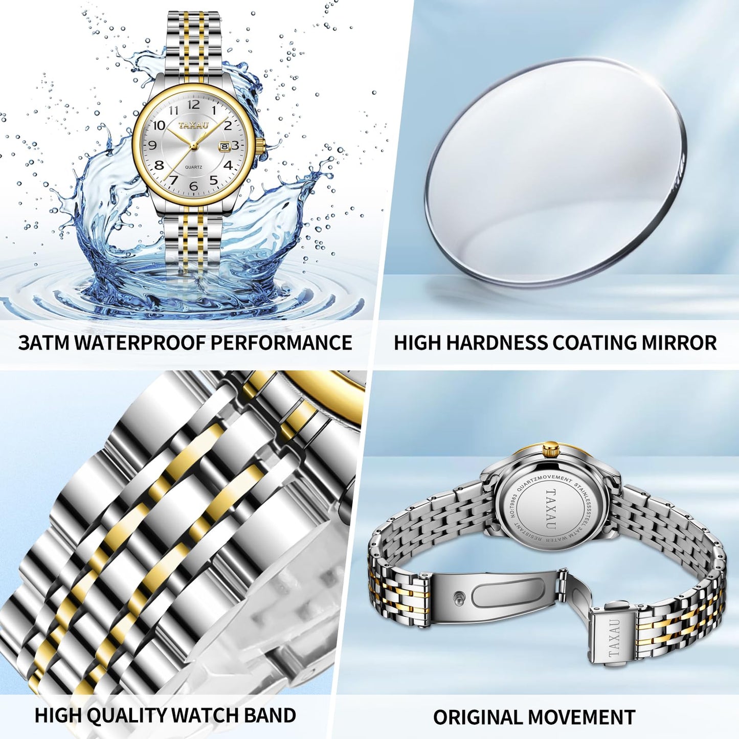 Taxau Small Face Womens Watch Silver Gold Two Tone Watches for Women Ladies Stainless Steel Waterproof Easy Read Womens Watch with Date Dress Quartz Women Wrist Watches Reloj para Mujer