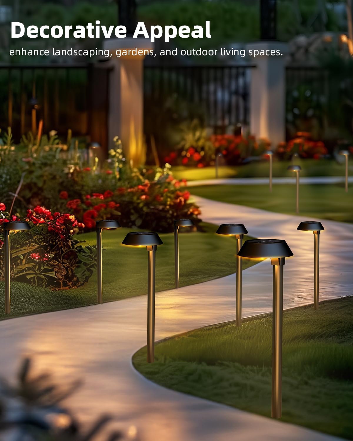 Herzila Solar Lights Outdoor Waterproof, LED Solar Pathway Lights Outdoor Garden Landscape Lighting for Walkway Driveway, Auto On/Off, 6 Pack