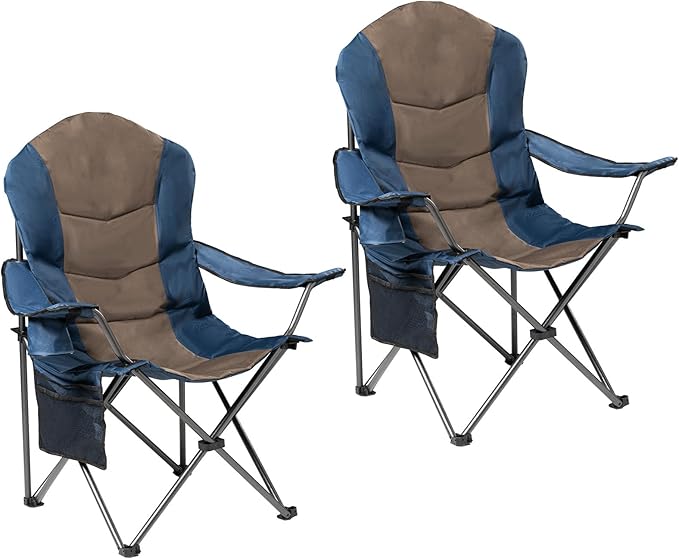 Foristrail 2 Pack Folding Camping Chairs for Adults - High Back Padded Outdoor Lawn Chairs with Lumbar Support & Cup Holde...