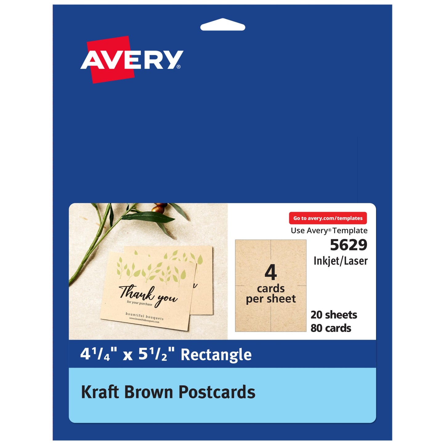 Avery Kraft Brown Postcards, 4.25" x 5.5", Laser/Inkjet, 80 Printable Postcards, Also Great for Thank You Cards and Invitations (5629)
