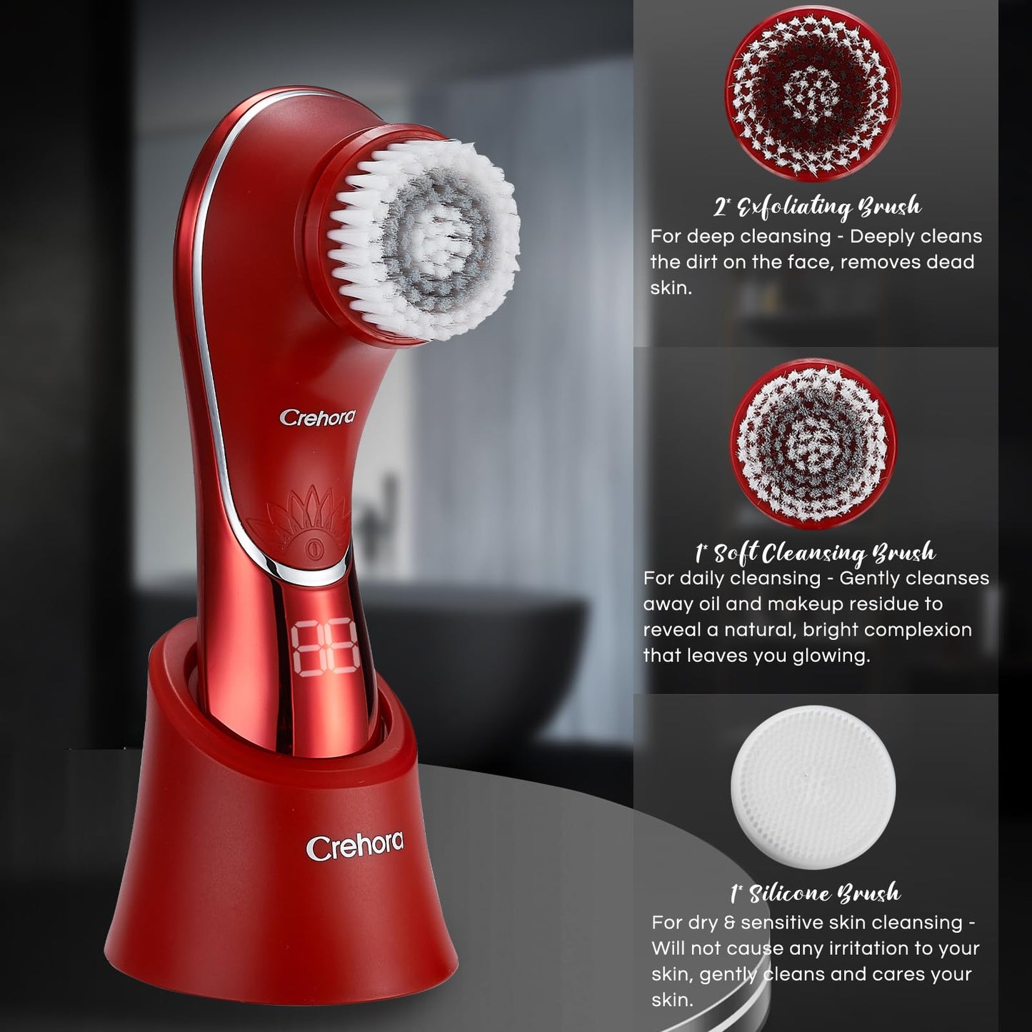 Facial Cleansing Brush, Electric Face Scrubber, Facial Cleansing Brush Rechargeable IPX-7 Waterproof Rotating Face Scrubber for
