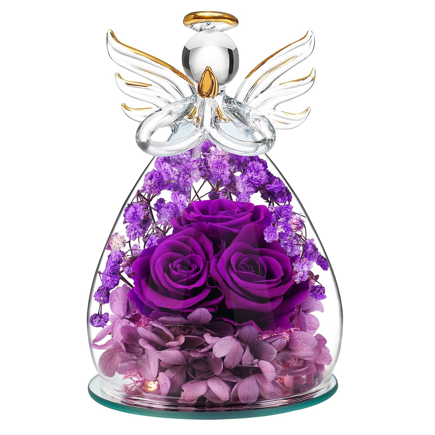 Beferr Birthday Gifts for Women Mom Fresh Flowers for Delivery Prime Forever Preserved Rose in Glass Angel Figurine for Grandma Sister Daughter Wife